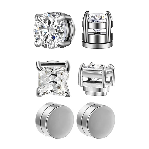 Round Zircon Magnetic Clip Earrings