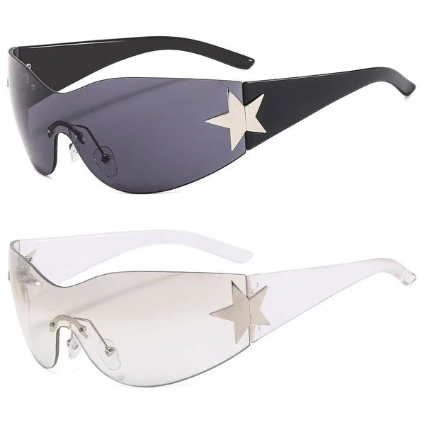 Rimless Y2K Sunglasses Star Wrap Around Glasses